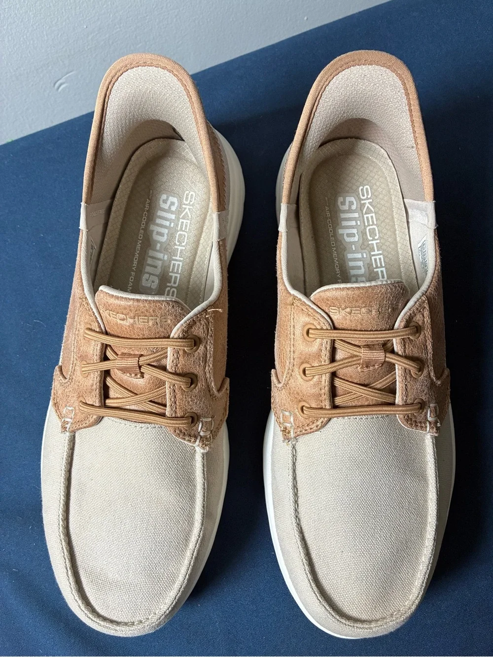Skechers Men’s Slip-In Canvas Loafers in Beige and Tan